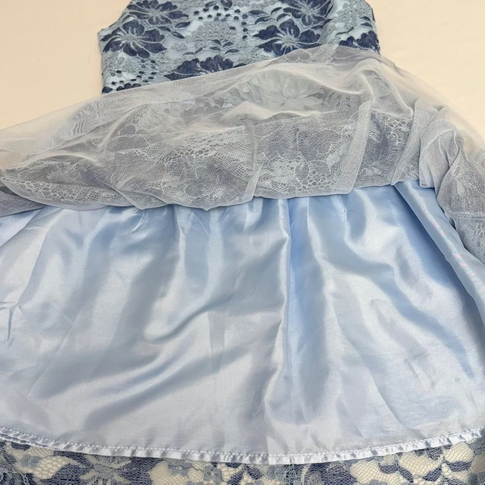 The Childrens Place‎ Girls Blue Floral Lace High Low Party Dress Size 8 Flower
